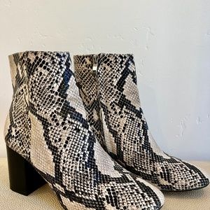 Faux snakeskin booties